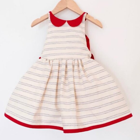 NWT Pleiades Designs Red White Blue Linen Shortie Vintage Stripe Dress size 5 9 - Picture 1 of 9